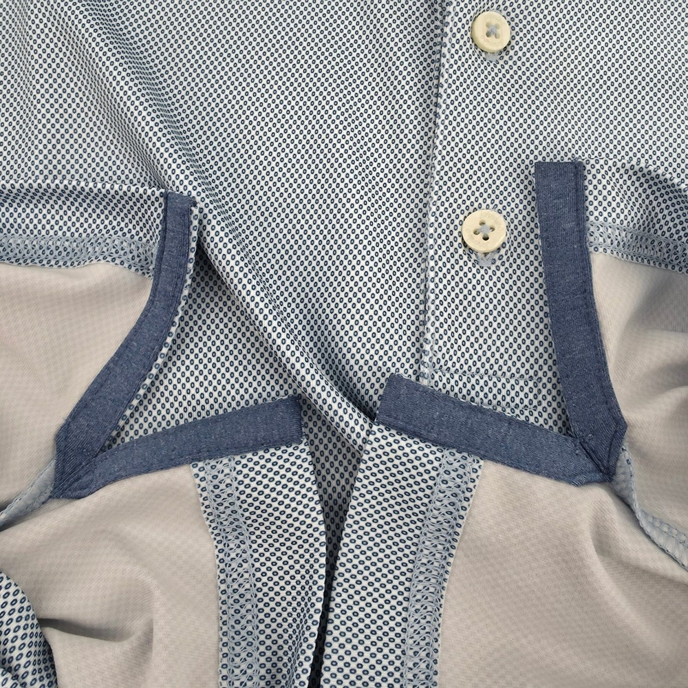 Johnnie-O Mens Large Blue Geometric AOP Golf Performance Polo Shirt size Large - Picture 13 of 14